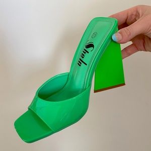 Neon Green Open-Toe Block Heels
